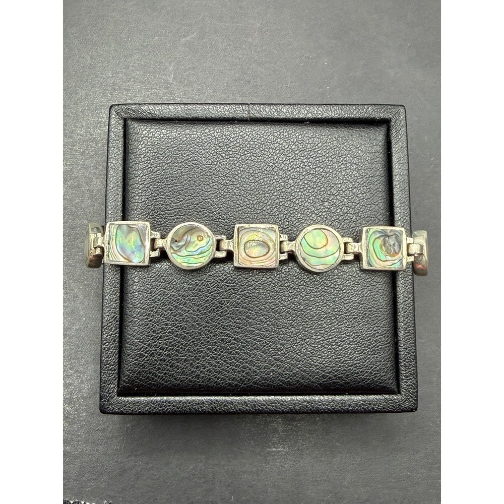 7" Sterling Silver Abelone Inlay Bracelet 15 Grams J28